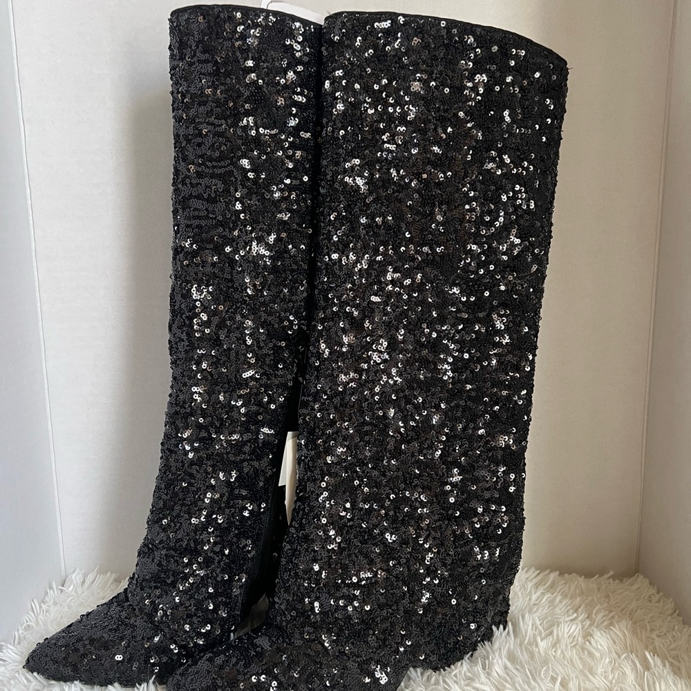 Universal Thread Black Sequin Knee-High Boots - image 2